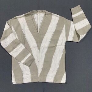 New Evaless Womens Striped V Neck Knit Sweater Long Sleeve Casual Fall Winter M